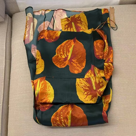 NWT Reformation Frankie Silk Maxi Dress Sz0/4/6 Daiquiri Orange Forest Green - Picture 5 of 12